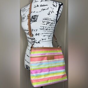 Coach #13719 Convertible Swing Pack Beach Striped Fabric Crossbody Bag